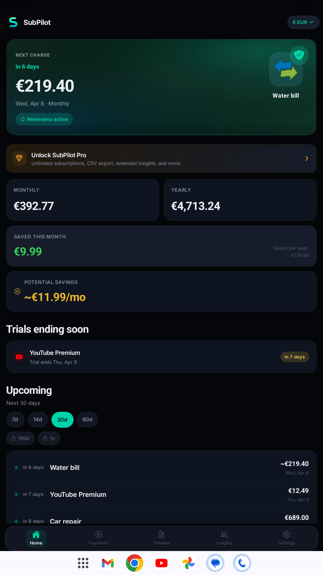 SubPilot home screen preview